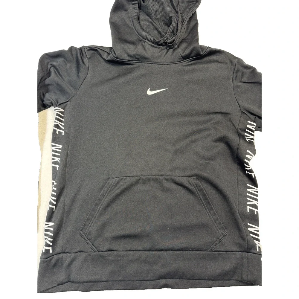Nike Vintage Black Hoodie Rare Center Swoosh Logo Sleeve Print Size M Men’s